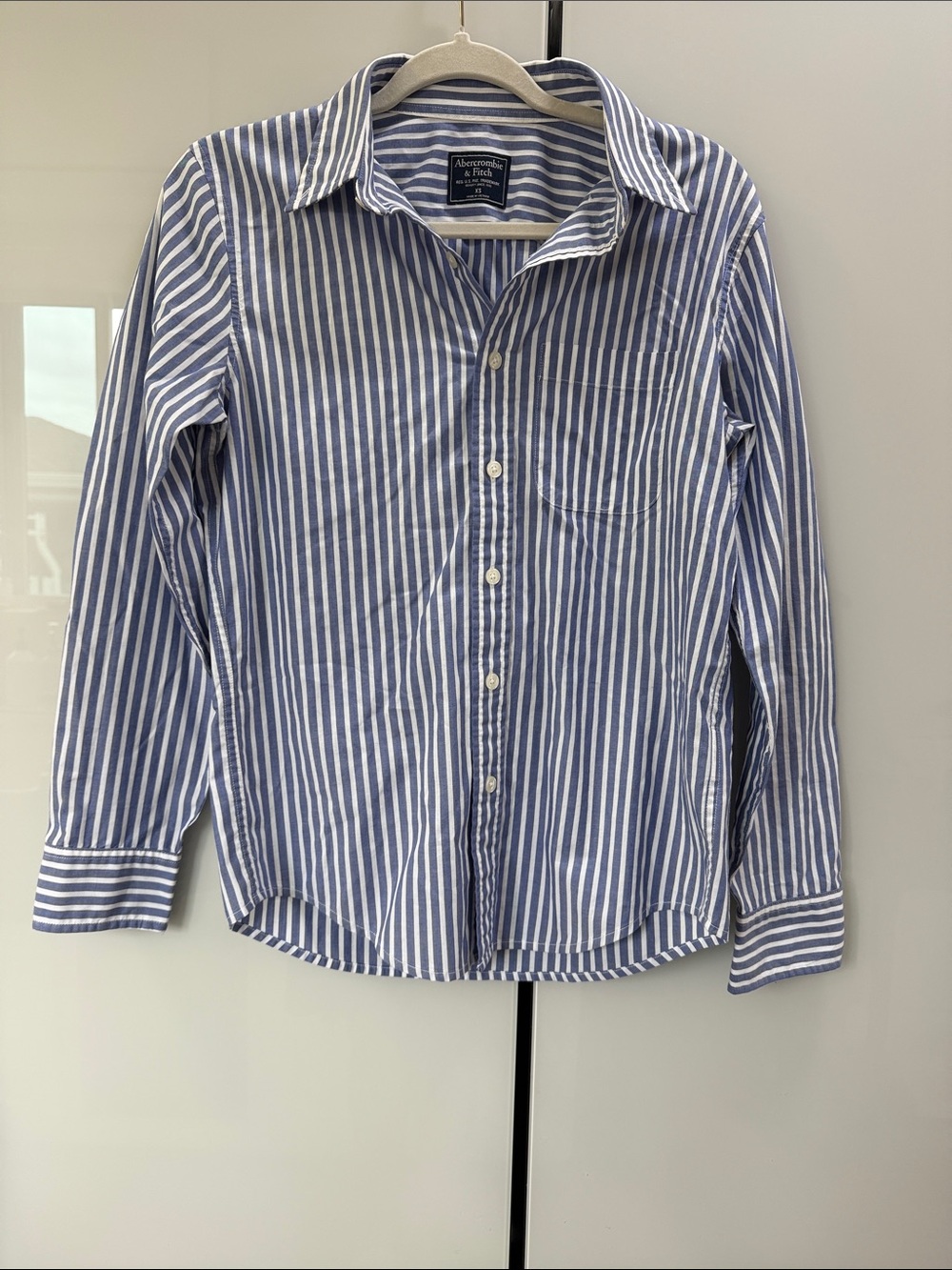 Abercrombie & Fitch Blue and White Vertical Stripe Cotton Shirt